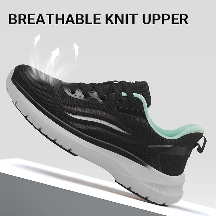 Treesky Black Non Slip Work Shoes for Women, Restaurant & Kitchen Sneakers | Slip resistant soles, lightweight cushioning, breathable knit, removable insole, for nursing, food service & long shifts