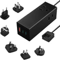 Ceptics 65W World Travel Adapter 3 USB Ports PD 3.0 Ultra Compact Charger 2 US Outlets [GaN Tech], Quick Type C, Charge Laptops, Cellphones in Europe, Asia, Africa, America and More
