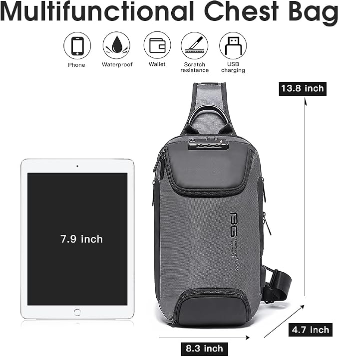 BANGE Anti Theft Sling Bag with USB Charging Port, Waterproof Crossbody Chest Pack, Lightweight Travel Daypack Shoulder Bag for Men Women