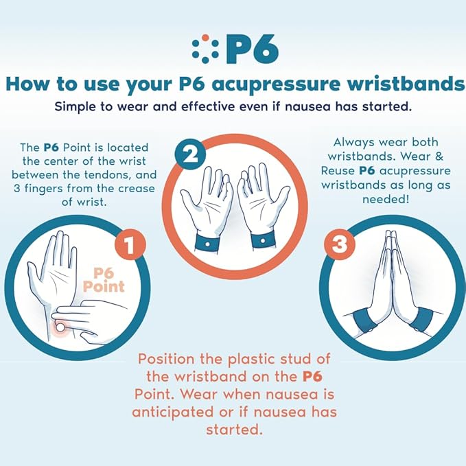 P6 Motion Sickness Bands for Kids Children’s Wristbands for Anti Nausea Sea Cruise Travel Car Sickness All-Natural Non Drowsy Relief Acupressure Treatment (2 Pack, White - Pink)