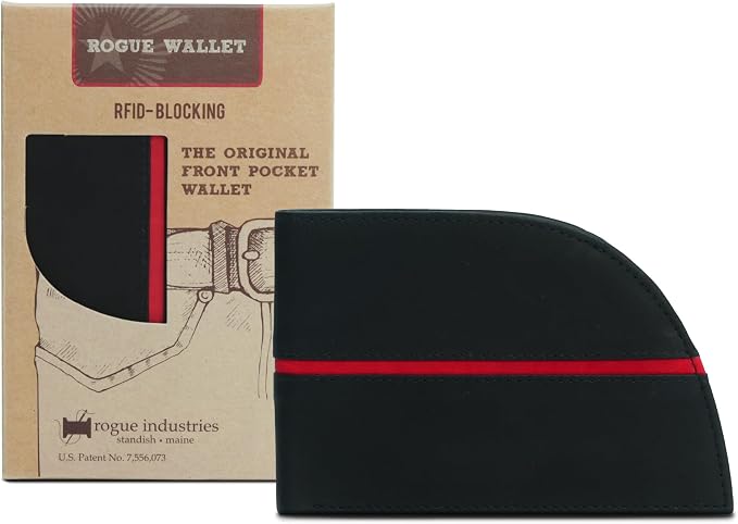 ROGUE WALLET Genuine Leather Front Pocket Wallets for Men - Spacious RFID Blocking Thin Leather w/ 3 Card Slots, Billfold Section & More - Perfect Gifts for Men (Red Line)