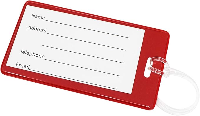 Bulk 25 Pack - Bright Backpack ID Luggage Tags for Student Identification Cards - School Name Badge Holder for Backpacks - Business Card Size with Clear Insert Window by Specialist ID(Red)