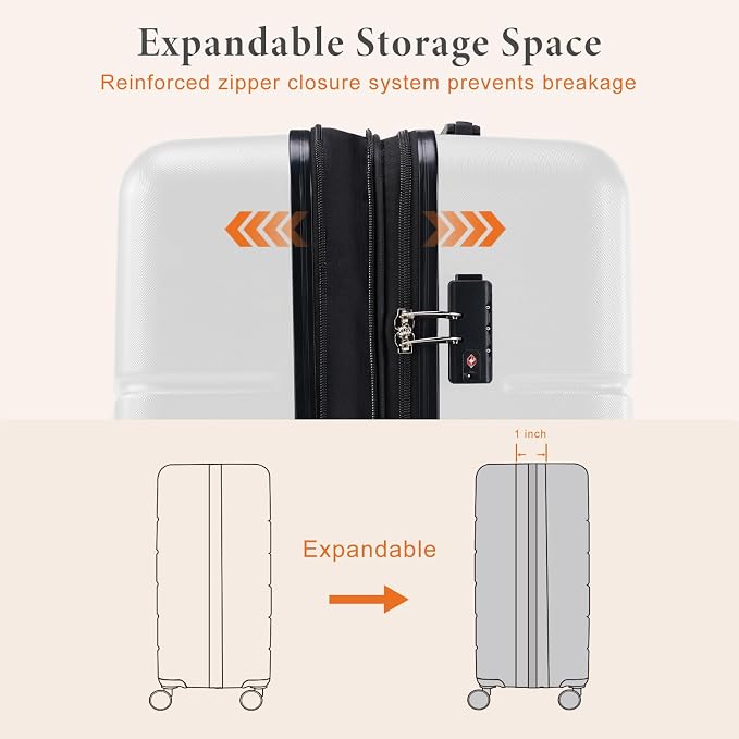 Sweetcrispy 28 Inch Carry on Luggage, Hard Shell ABS Suitcase with Double Spinner Wheels, Lightweight Expandable Rolling Suit Case with TSA Lock, Cream White