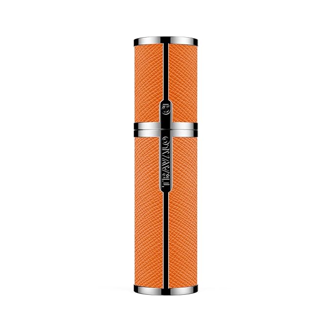 Travalo Milano Perfume Atomizer - Leak-Proof and TSA Approved for Air Travel - Reusable, Airtight, Easy Fill Mini Pump Sprayer - Lightweight, Vegan Leather with Polished Metal Outer Shell - Orange