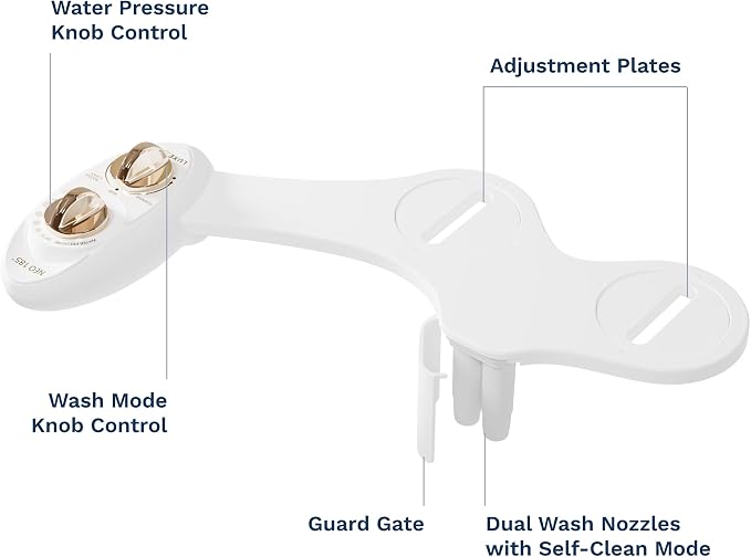 LUXE Bidet NEO 185 - Dual Nozzle, Self-Cleaning, Non-Electric Bidet Attachment for Toilet Seat, Adjustable Water Pressure, Rear & Feminine Wash (Gold)