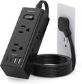 1Ft Extension Cord with Multiple Outlets, Flat Plug Power Strip Surge Protector with 1 Ft Cord, 6 Outlet 4 USB Ports (2 USB C), Multi Outlet Wall Plug for Travel, College, Dorm Room Essentials(Black)