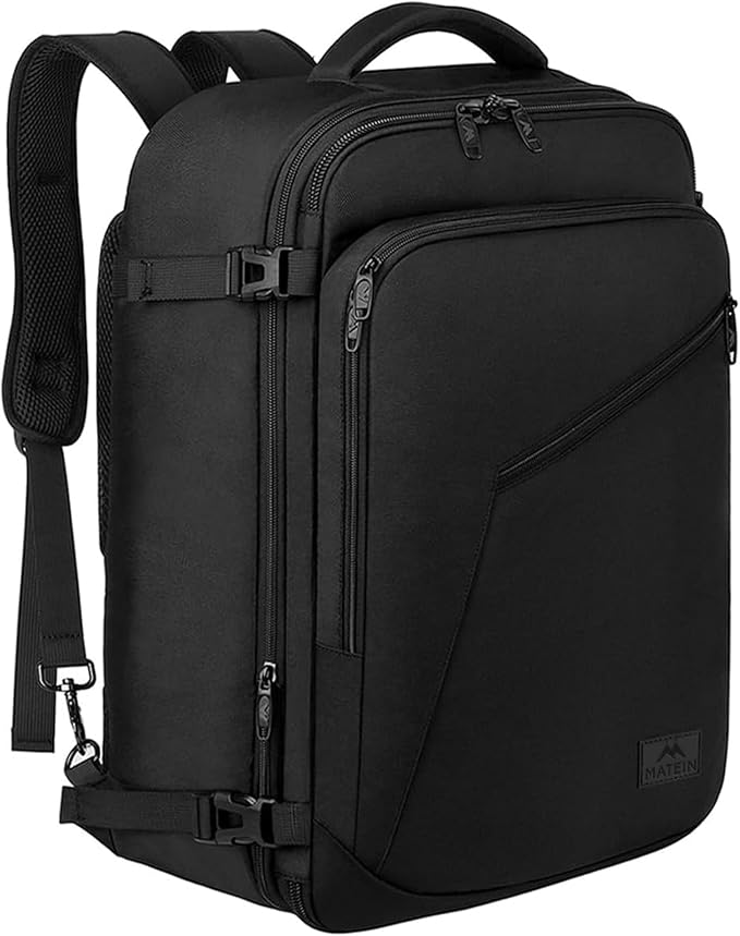 MATEIN Mens Travel Backpack, 27L Lightweight Carry on Backpack for Women, Expandable Business Backpacks, Waterproof Hiking Daypack for Outdoor Sports Rucksack Casual Daypack, Travel Essential, Black