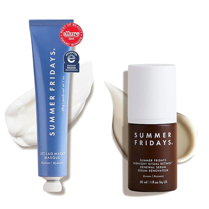 Summer Fridays Evening Duo, Travel Size Jet Lag Face Mask + Midnight Ritual Retinol Serum, Overnight Skin Care Set with Hyaluronic Acid + Niacinamide for Hydrated + Smooth Skin (2 Count)