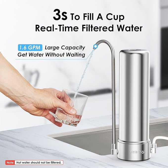 Waterdrop CFF-01 Water Filter Replacement for Waterdrop WD-CTF-01/CTF-02, NSF/ANSI 42&372 Certified, 5-stage Water Filter, Reduces Heavy Metals, Bad Taste and Up to 99% of Chlorine, 2 Pack