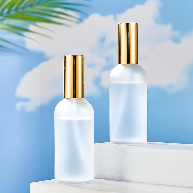 Roshtia 30 Pcs Glass Spray Bottle Clear Empty Bottles Small Refillable Reusable Perfume Bottle with Fine Mist Sprayer Pump for Face Body Travel(3.4 oz,Gold)