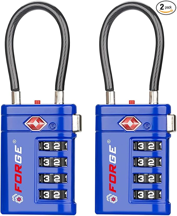 Forge TSA Approved Luggage Locks 4 Digit Combination TSA Travel Locks with TSA008, Open Alert Indicator, Zinc Alloy Body for Luggage, Suitcase, Backpack, and More. Blue 2 Locks.