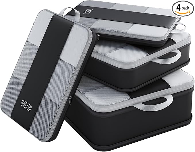 4 Set Compression Packing Cubes for Travel Essentials,Compressible Expandable Packing Cubes for Suitcase,OlarHike Luggage Garment Bags for Travel,Handy Helper for Organizing Clothes(Black)