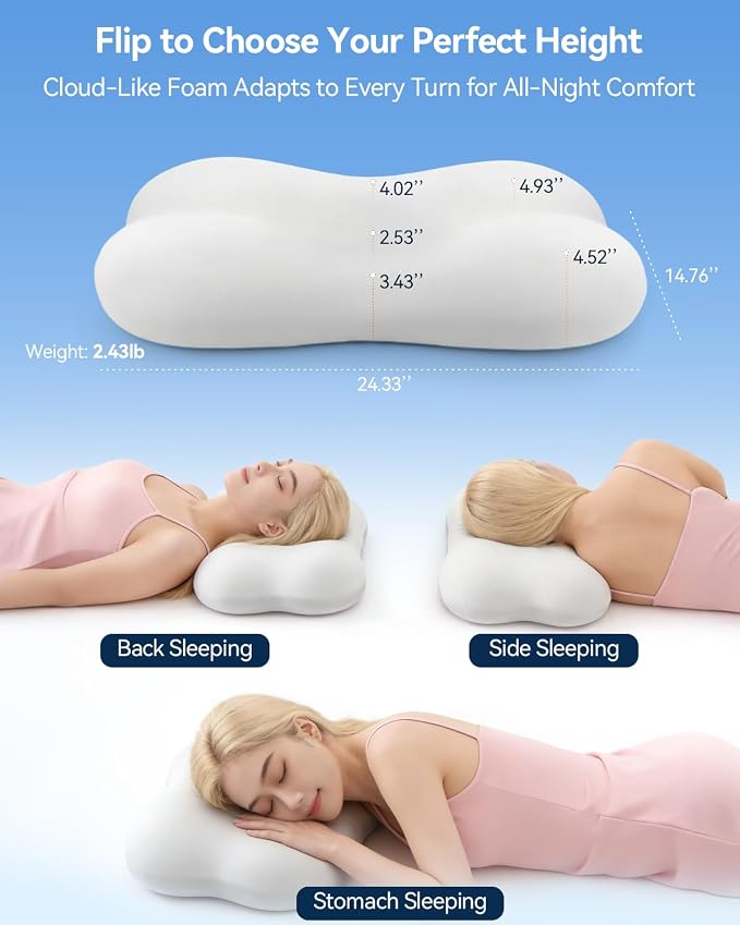 Cervical Neck Pillow for Sleeping, Memory Foam Pillows, Pure White | Ergonomic Contour Memory Foam, Neck Pain Relief, Side Back Stomach Sleepers, Cooling Pillowcase, Cloud-Soft Shoulder Support