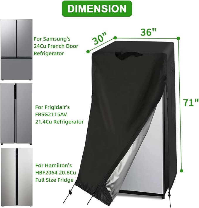 Refrigerator Cover, Waterproof&Dustproof Cover for Protecting Upright Freezers/Beverage Refrigerator-Suitable for Cold Rooms(36"W x 30"D x 71"H)