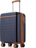 Kono Expandable 20 Inch Carry On Suitcase Airline Approved, Lightweight ABS+PC Hardshell Luggage with 360° Silent Spinner Wheels, Navy/Brown