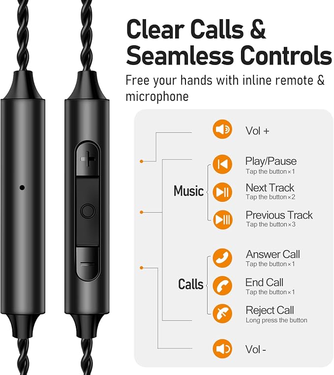 Vibes 202M Wired Earbuds - HiFi in Ear Monitor Headphones - Noise Isolating Ear Buds w/ Mic - Clear Sound, Deep Bass & Comfort-Fit Gaming Earphones - MMCX to 3.5mm & Silver Plated Cord, Carrying Case
