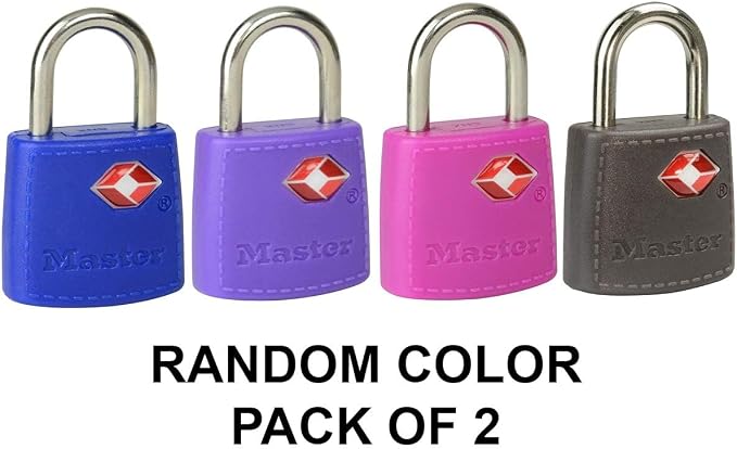 Master Lock 4695EURTAST Pack of 2 TSA Approved Aluminum Luggage Padlock, Random Color, 1.5 x 0.9 x 0.4 inch