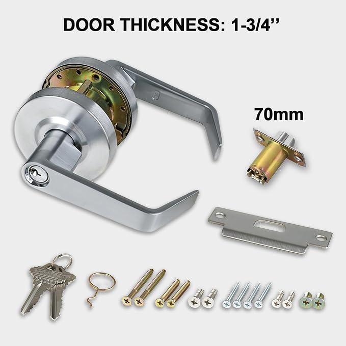 Storeroom Door Handle Heavy Duty Grade 2 Commercial Door Locks, Non-Handed, UL 3 Hour Fire Rated, ADA Compliant, Satin Chrome Finish 26D, 2-3/4''Backset, X-XG-ST-70