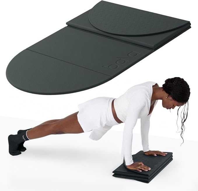 Bala Compact Workout Mat for Gym - 12MM Thick Slip-Resistant, Sweat Absorbing, & Foldable Yoga Mat for Pilates, Core Training & Exercise - Home Fitness Essentials for Women & Men - Travel-Friendly