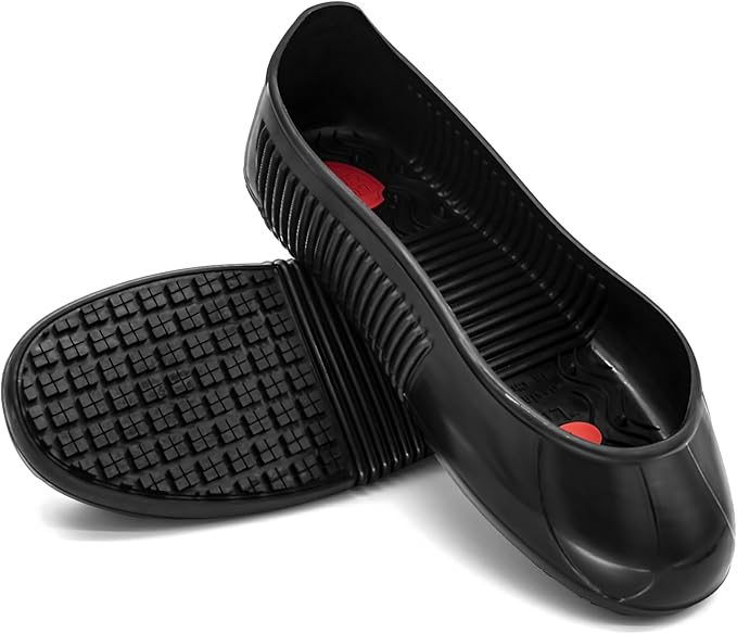LG01 Crews Crew Guard Fuel oil Resistant (FO) Shoe Covers- CE/ASTM Anti-slip & Waterproof Rubber Overshoes for Work, Non-Slip Safety Protectors for Kitchen/Medical (Black, L(US Women 7-8.5 | Men 6-8）)