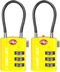 SURE LOCK TSA Approved Luggage Locks with Open Alert Indicator, 3 Digit Combination Cable Travel Lock for Suitcase, Backpack, Gym Locker, Toolbox & Travel Bag(2, Yellow)