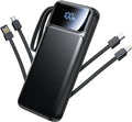 Power Bank, Portable Charger with Built in Cable 22.5W Fast Charging Battery Pack 10000mAh Slim 6 Outputs 3 Inputs LED Display Phone Charger for iPhone Samsung Pixel Moto iPad Travel Essential Gift