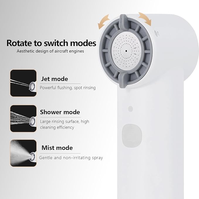 Portable Electric Bidet for Travel | Handheld Rechargeable Travel Bidet with 5 Spray Modes | Compact Personal Hygiene Solution for Camping, Hotel, Postpartum Care & Baby (White)