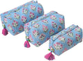 Saffron Marigold Quilted Makeup Bag Set of 3, Hand Block Printed Cotton Cosmetic Bags for Women, Waterproof Lined Travel Toiletry Bag, Coquette Floral Aesthetic, Handmade Gift, Denim Rose