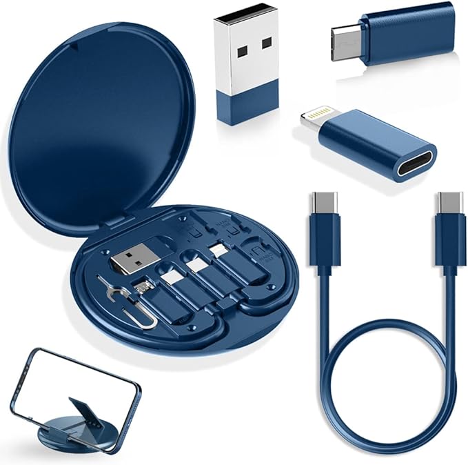 YANZIE USB Adapter, Micro USB Charging Cable with USB C Lighting Adapter, Lighting to USB C Adapter, Multi Charging Cable Storage Box Contains SIM Card Holder