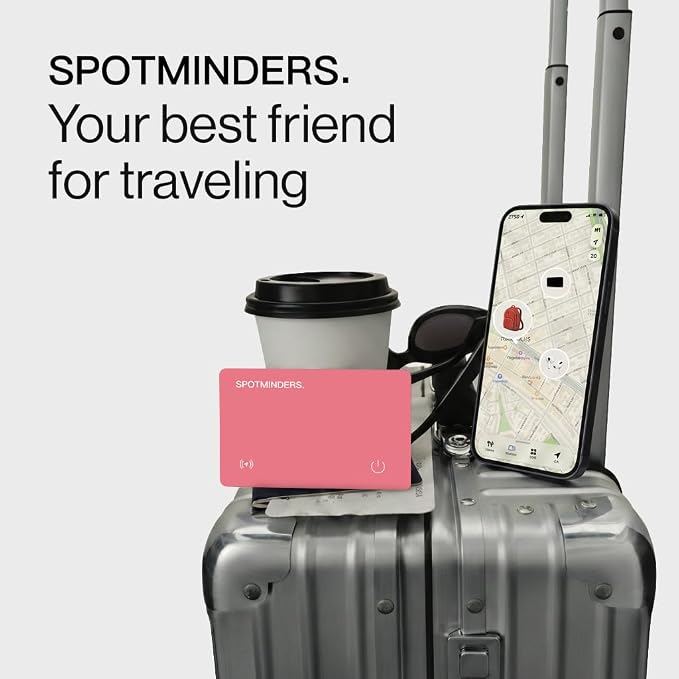 SPOTMINDERS Apple MFi Certified Wallet Tracker Card for Travel Gifts for Women - Works with Apple Find My Rechargeable Tracking Card for Wallet Luggage Passport Purse Slim 0.07in IP68 Pink Item Finder
