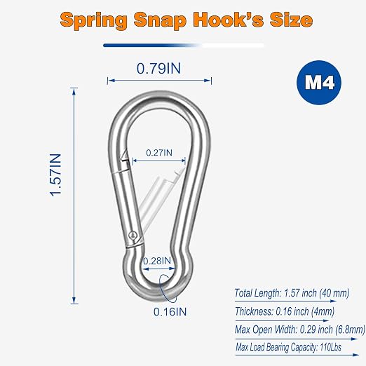 20PCS M4 Heavy Duty Carabiner Clip, 1.57Inch Snap Hook Quick Link Small Carabiner Clips,Spring Link Buckle for Fishing Camping Hammock Dog Leashes-110LBS Holding Capacity (Silver)