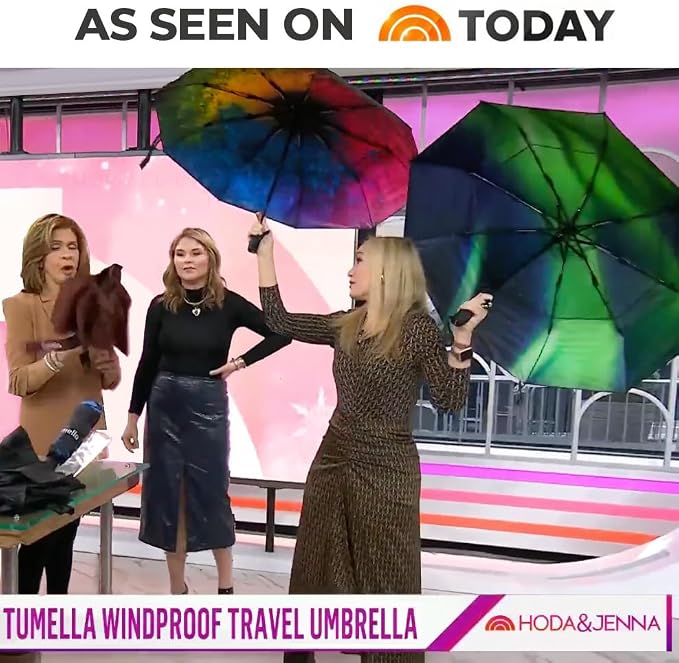 TUMELLA Strongest Windproof Travel Umbrella (Compact, 100MPH Wind-Tested), Light, Portable, One-Handed Use, Automatic Folding Rain Umbrella, Durable, Premium Grip, Fits Car & Backpack