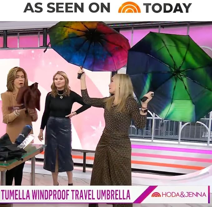 TUMELLA Strongest Windproof Travel Umbrella (Compact, 100MPH Wind-Tested), Light, Portable, One-Handed Use, Automatic Folding Rain Umbrella, Durable, Premium Grip, Fits Car & Backpack