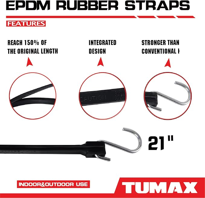 21" Heavy Duty Bungee Cords with Hooks, 100% EPDM Rubber Tarp Straps for Tarps, Cargo, Motorcycle, Securing Truck Tarps, Canopy, Camping Gear- 30PCS