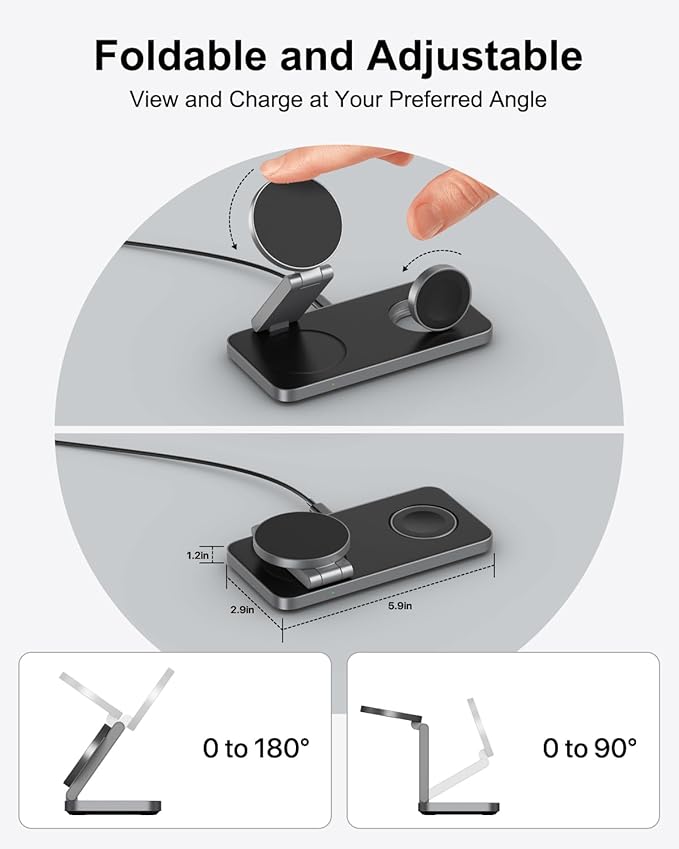 3-in-1 Charging Station for Samsung, Magnetic Fast Wireless Charger Stand Compatible with MagSafe for Galaxy S26/S25/S24/S23/Z Fold/Flip 7 Series, Galaxy Watch Ultra/8/7/6/5, Galaxy Buds Pro/4/3/2