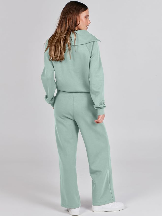 ANRABESS Women’s 2 Piece Outfits Half Zip Sweatshirt & Wide Leg Pants Airport Travel Lounge Matching Sets Sweatsuits Clothing