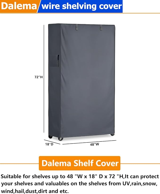 Waterproof Shelf Cover,600D Heavy Duty Dustproof Storage Wire Rack Covers,Outdoor Shelving Covers for Wire Shelves with Zipper 48''x18''x72'',Grey.