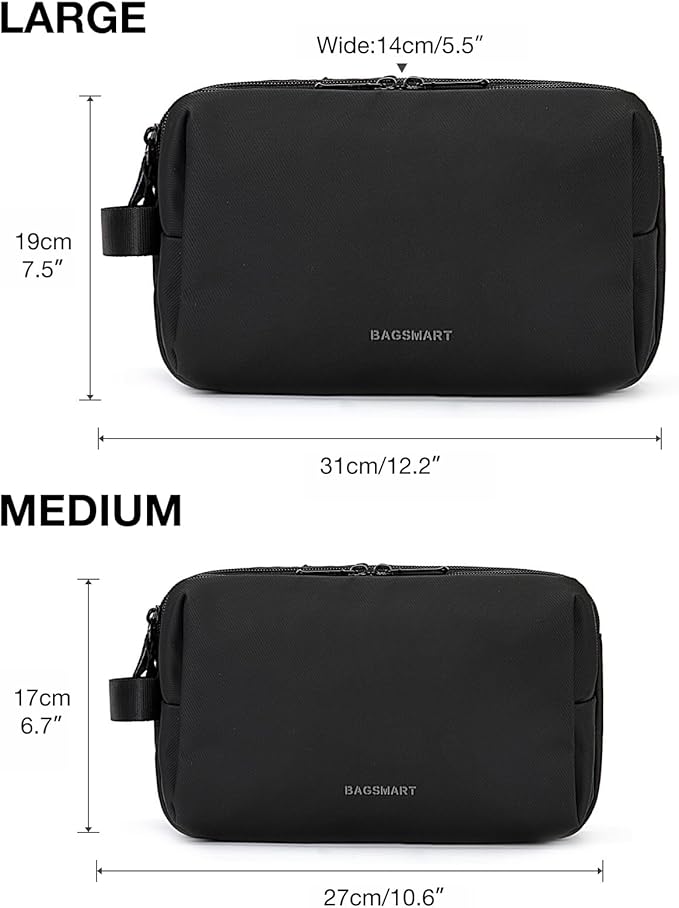 BAGSMART Toiletry Bag for Men, Travel Toiletry Organizer Dopp Kit Water-resistant Shaving Bag for Toiletries Accessories, Door Room Essentials, Black-medium