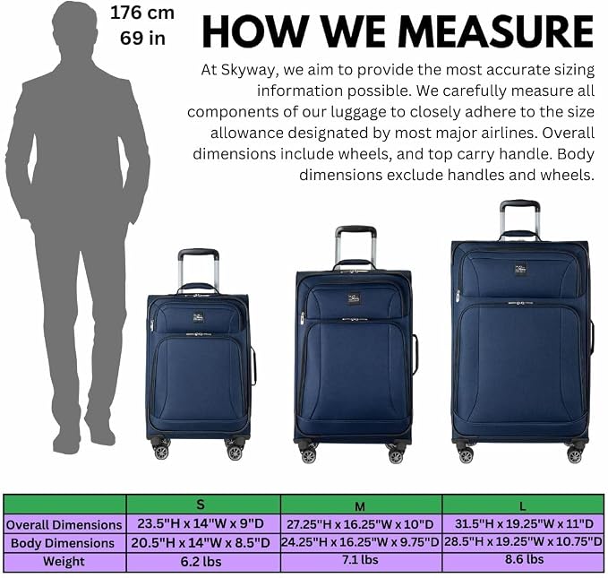 Skyway Epic Softside Large Checked Luggage - Lightweight Suitcase with Wheels | TSA Approved Travel Bag | Spinner Suitcase | Large Luggage Set with Telescoping Handle, 28 inch, Surf Blue