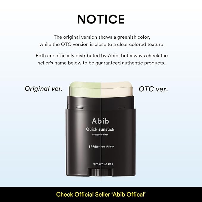 Abib Quick Sunstick Protection Bar SPF50+ Broad Spectrum, Glowy Sunscreen Stick for Dry & Sensitive Skin, No White Cast, With Centella & Aloe, Korean Sunscreen, 0.77 oz / 22 g