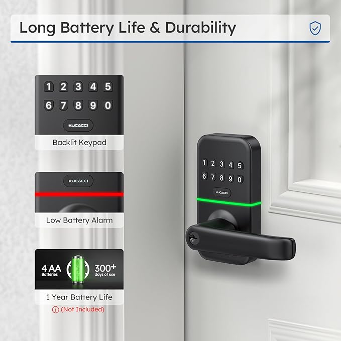 Smart Door Handle Lock with Keypad: Kucacci Keyless Entry Digital Knob for Front Door - Electronic Smart Lock with Keypad - Exterior Code Door Knob - Easy Installation