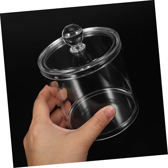Unomor Acrylic Cotton Swab Holder and Cotton Pad Container with Lid Large Round Bathroom Storage Jar for Countertop Organization and Multifunctional Small Item Storage
