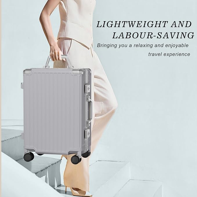 AnyZip Luggage PC+ABS Aluminum Frame Zipperless Checked Luggage Hard Shell Suitcase with TSA Lock Double Spinner Wheels 28 Inch Silver