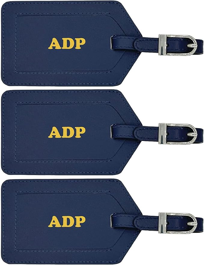 Personalized Monogrammed Leather Luggage Tags - 3 Pack