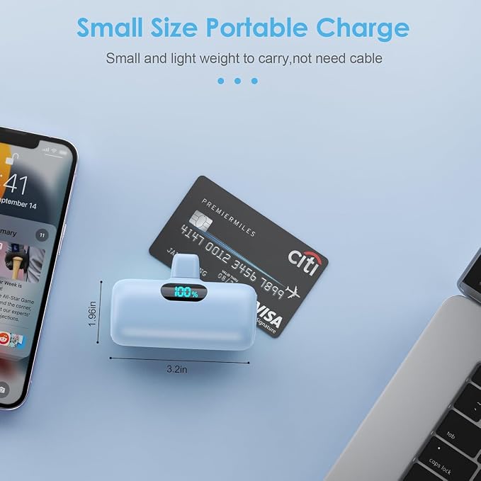 Small Portable Charger for iPhone,Upgraded 5000mAh PD Fast Charging Power Bank,Mini Plug-in Battery Pack Backup Charger Compatible with iPhone 14/14 Pro Max/13/13 Pro/12 Pro/11/XS/XR/X/8/7-Light Blue