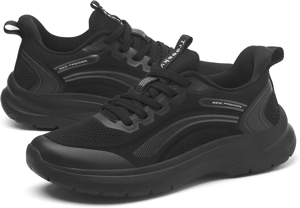 Treesky Black Non Slip Work Shoes for Women, Restaurant & Kitchen Sneakers | Slip resistant soles, lightweight cushioning, breathable knit, removable insole, for nursing, food service & long shifts