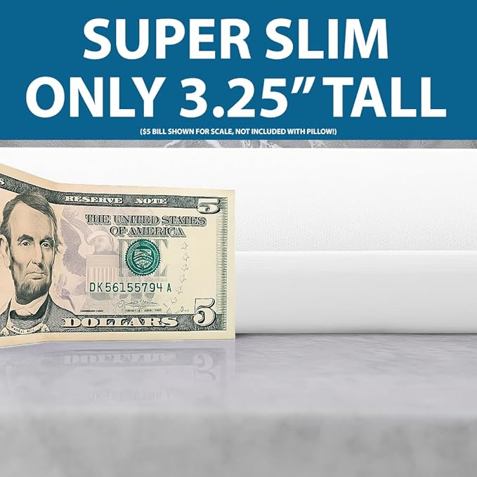 Bluewave Bedding Super Slim Gel Memory Foam Pillow for Stomach and Back Sleepers - Thin, Flat Design for Cervical Neck Alignment and Deeper Sleep (3.25-Inches Height, King Size)