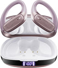 LEEMC Wireless Earbuds, Bluetooth Headphones 5.4, 80Hr Playtime Ear Buds with Hooks for Sports, Noise Canceling, LED Display, IPX7 Waterproof Earphones for Workout Running, Rosegold