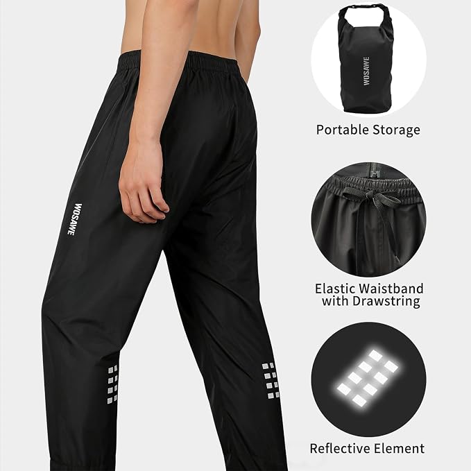 WOSAWE Rain Pants Unisex Waterproof Trousers Lightweight Breathable Motorcycle Rain Overtrousers Windproof with Shoes Cover