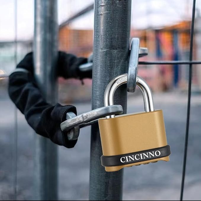 CINCINNO 4 Digit Combination Lock, Outdoor Combination Padlock with Hardened Steel Shackle,Locks with Code for Sheds, Fence, Storage Unit and Gate